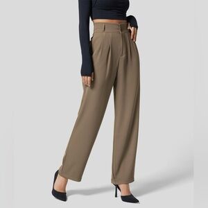 Halara Tan High Waisted Button Zipper Side Straight Leg Work Suit Pants!! NEW🤎